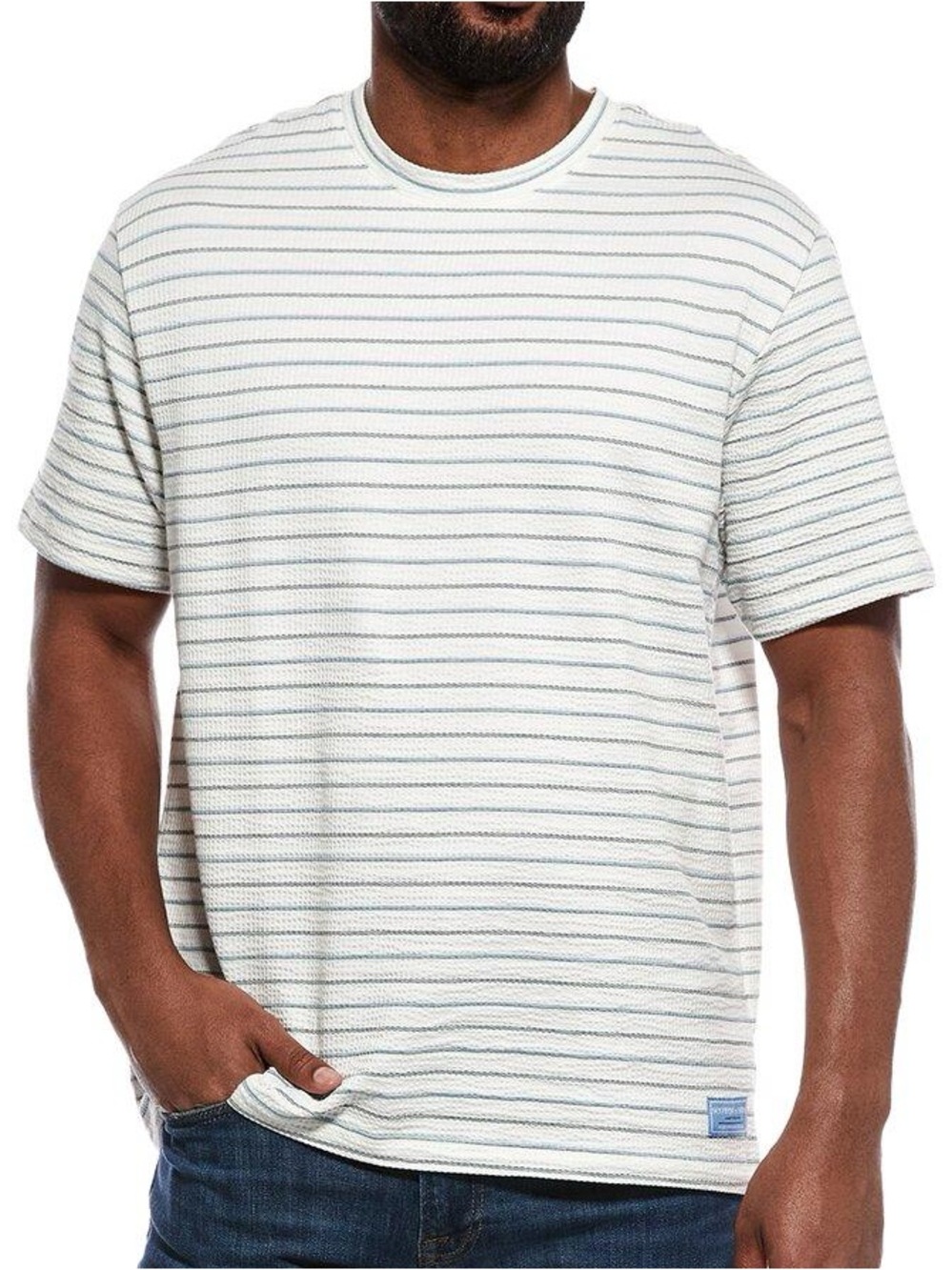 Scotch & Soda Men L White Short Sleeve Seersucker Texture Stripe T-Shirt NWT